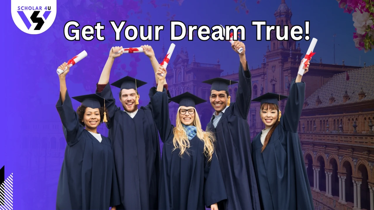A diverse group of happy college graduates in caps and gowns celebrating at their commencement ceremony.