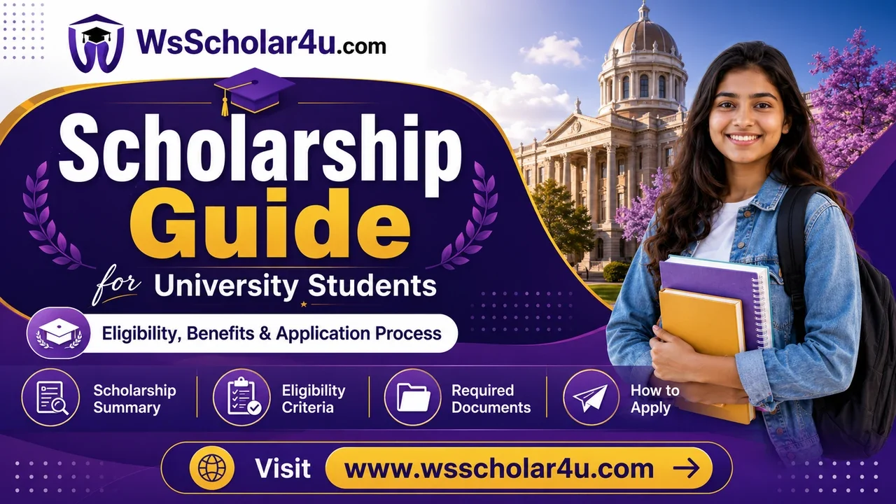 Professional scholarship details by WsScholar4u showing eligibility, benefits, required documents, and application process for students.